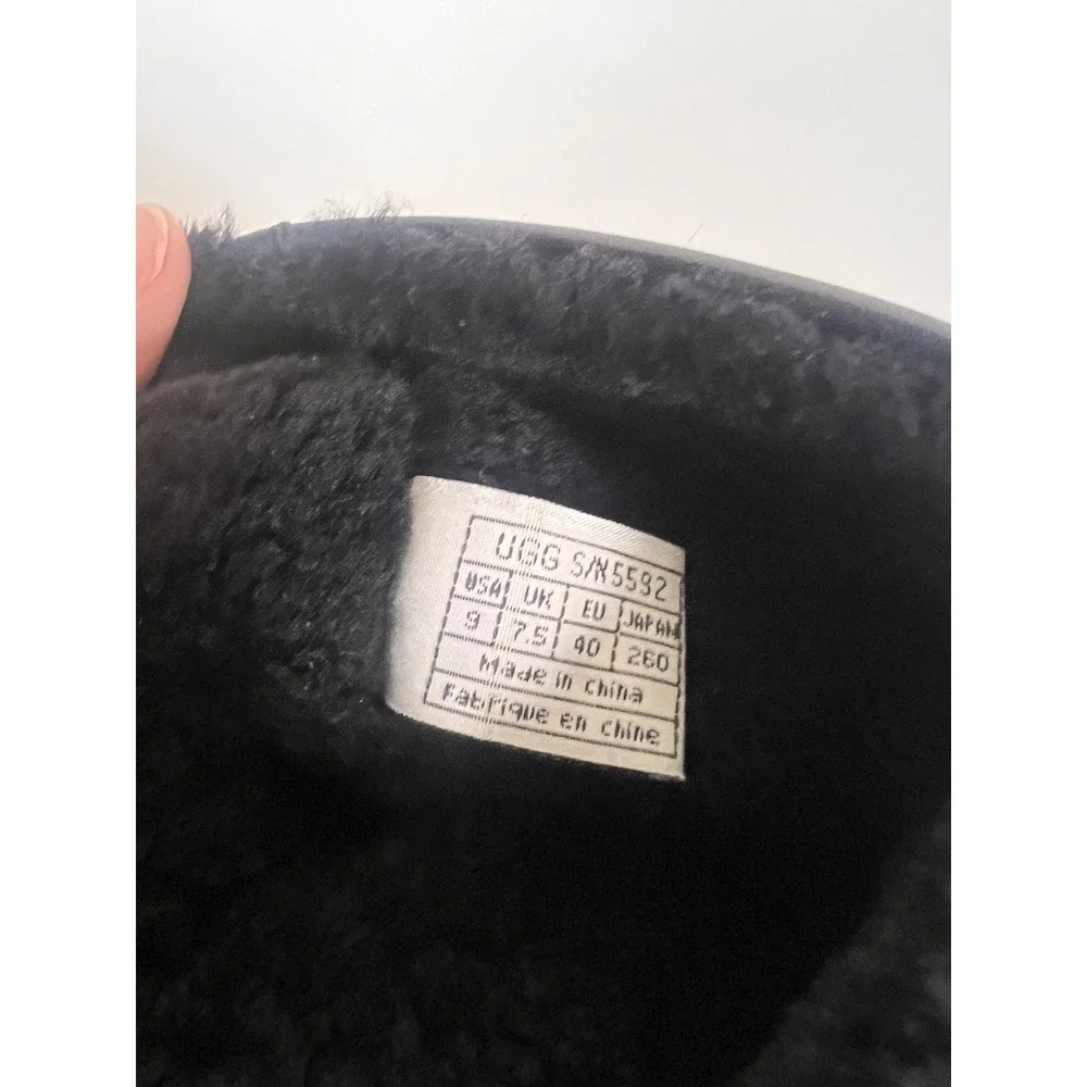 UGG Australia Ultimate Cuff Black Leather Suede Shearling Boots 5592 Womens 9